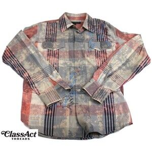 French Connection Shirt Mens Multi Color Plaid Graphic Button-Up Pockets Sz M